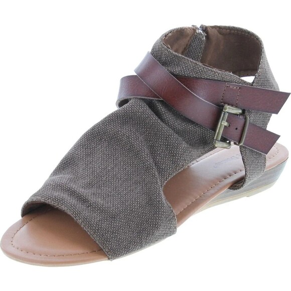 Pierre Dumas Brenna-1 Sandals 8.5 Denim Blue Boho Ankle Strap Open Toe Flats - Picture 2 of 16